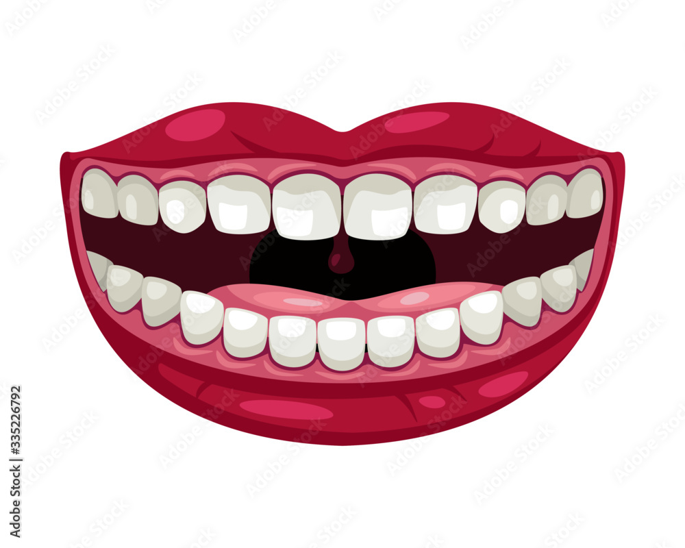 Stockvector Cartoon comic smile. A cheerful smile, lips, teeth, tongue. Adobe Stock