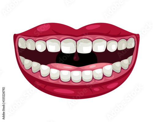 Cartoon comic smile. A cheerful smile, lips, teeth, tongue.