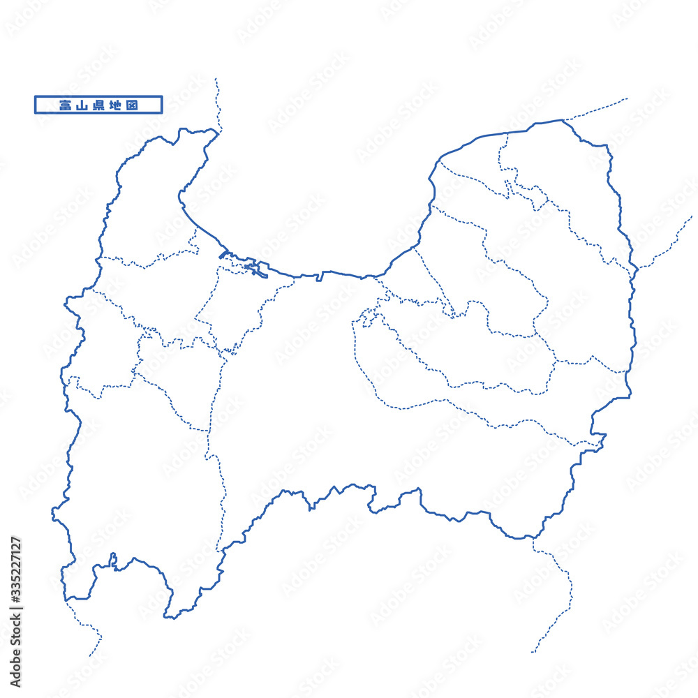 Fototapeta premium 富山県地図 シンプル白地図 市区町村