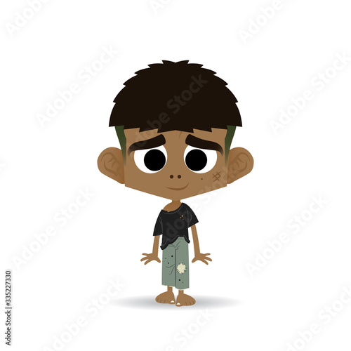 Homeless poor boy character.