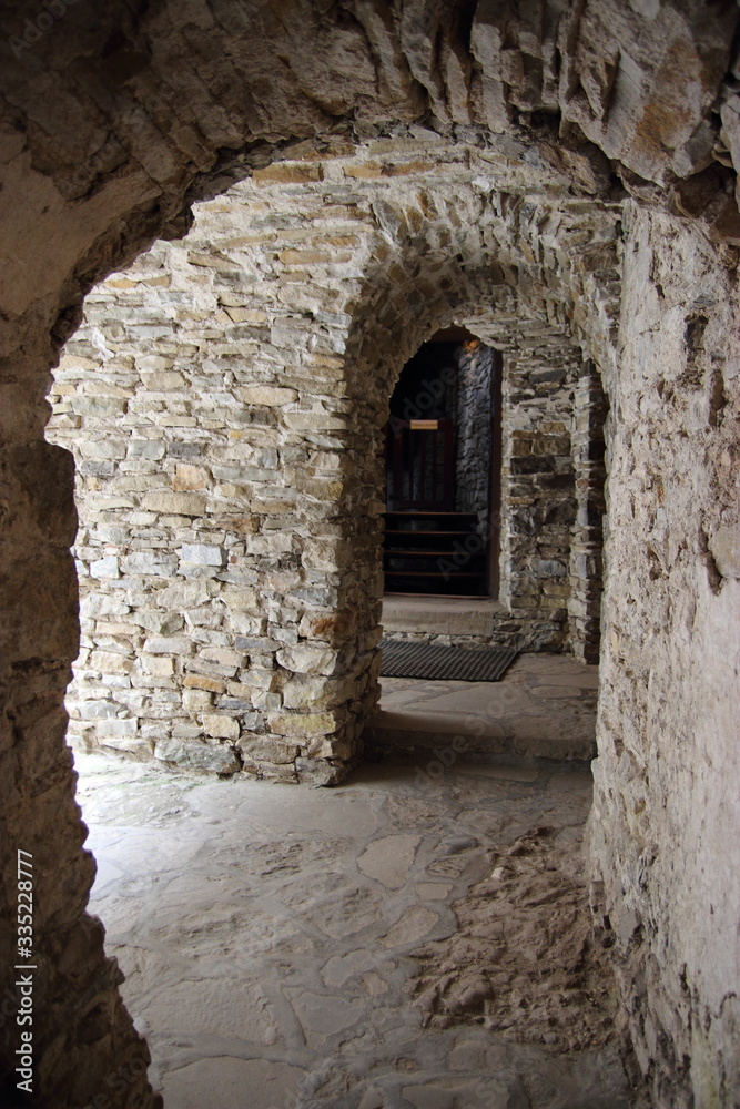 
The interior of the rock castle on the lake