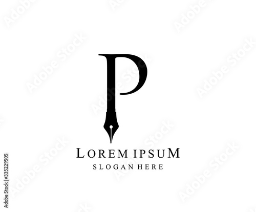 The Writer, Simple Pen P Letter Vintage logo Design
