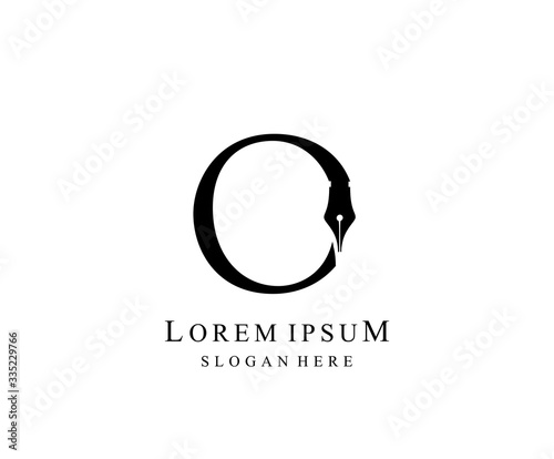 The Writer, Simple Pen O Letter Vintage logo Design