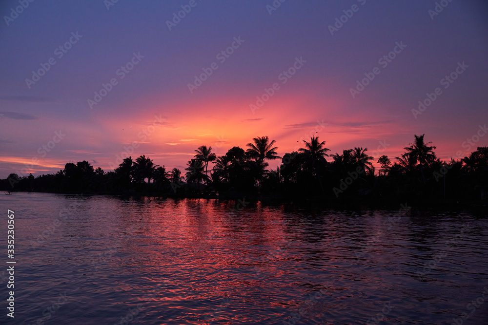 Sunset view in the backwaters of Kerala, India