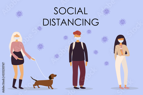 vector illustration. during quarantine due to the coronavirus pandemic, people need to keep a distance between themselves, this is necessary so as not to become infected with a dangerous virus. 