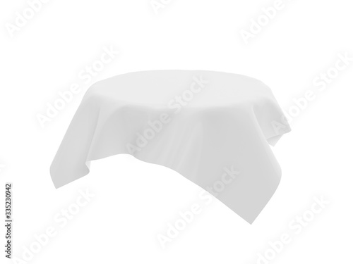 White tablecloth on invisible round table. 3d rendering illustration