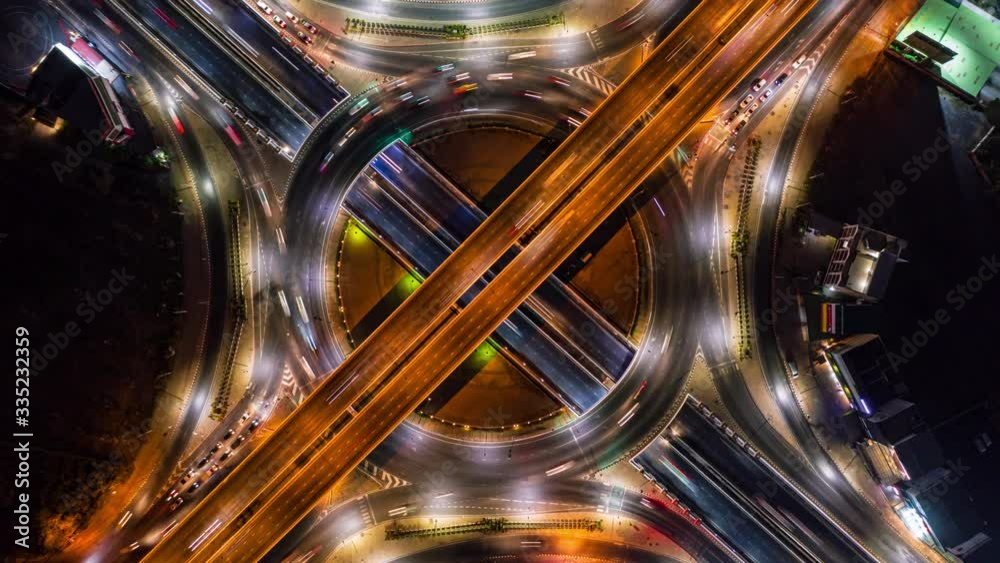 Time lapse of traffic Circle Rama 5 Road of Expressway top view at Thailand.