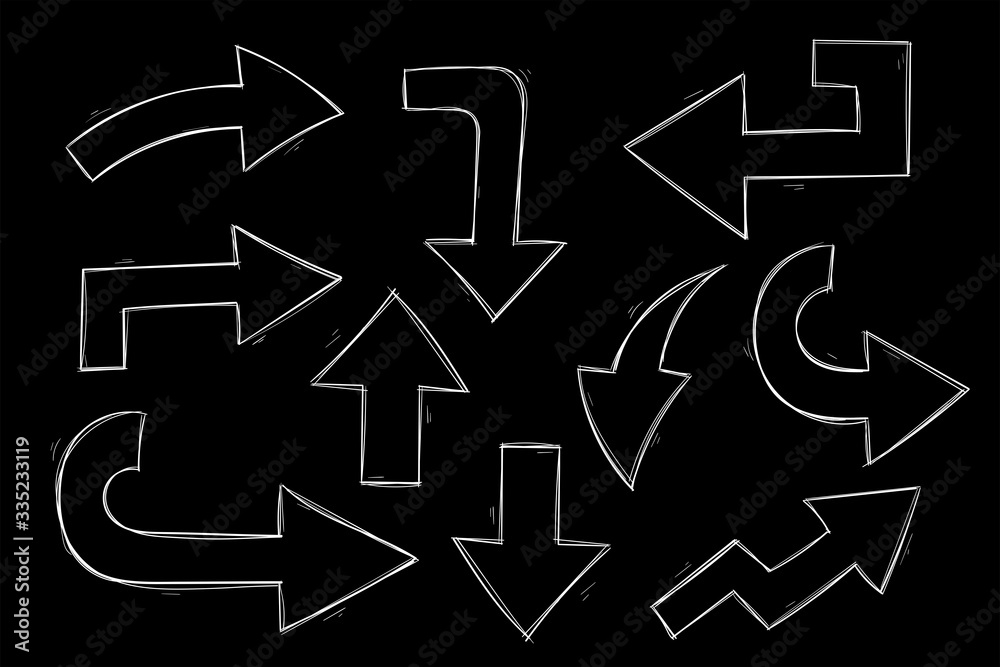 Arrows. Hand drawn sketch on black background Arrows. Hand drawn sketch on black background