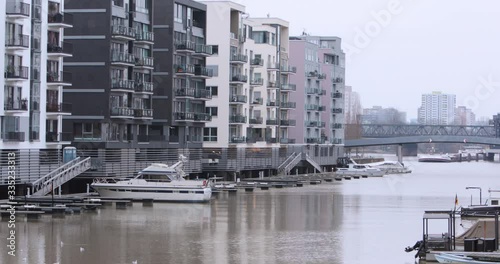 Frankfurt riverside houses next to Marina Westhafen.