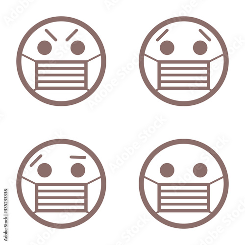 Set emoji in medical mask. Vector icon.