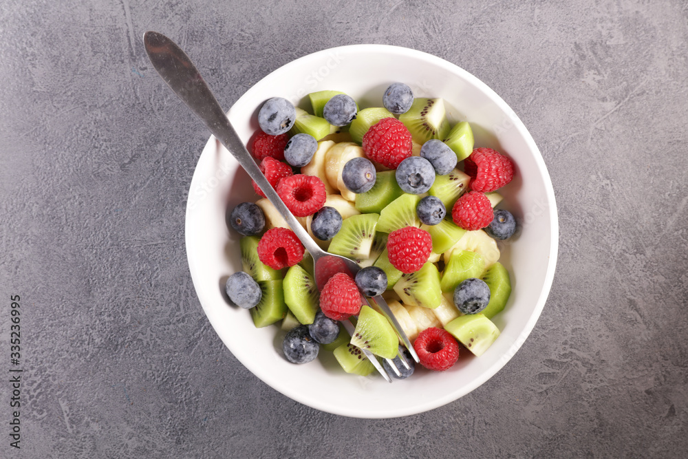 mixed fruit salad with blueberry, raspberry, kiwi and banana mixed fruit salad with blueberry, raspberry, kiwi and banana