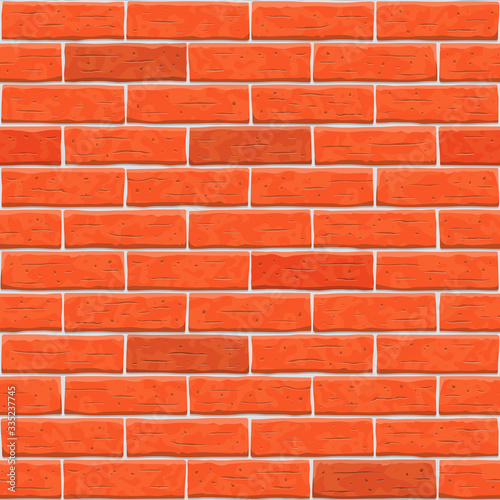 Brick wall seamless pattern background. Texture of red, orange cartoon brick wall vector pattern illustration. Square old seamless brick texture background.