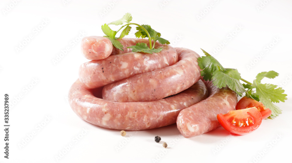raw sausage isolated on white background