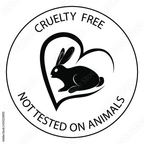 Cruelty free icon. Not tested on animals, symbol. Cruelty free concept logo design with rabbit symbol. Can be used as a sticker, logo, stamp, icon. Vector illustration in black color in glyph style