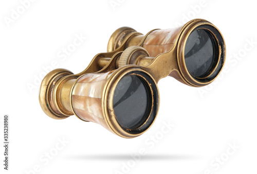 Old binoculars isolated on white background with clipping path