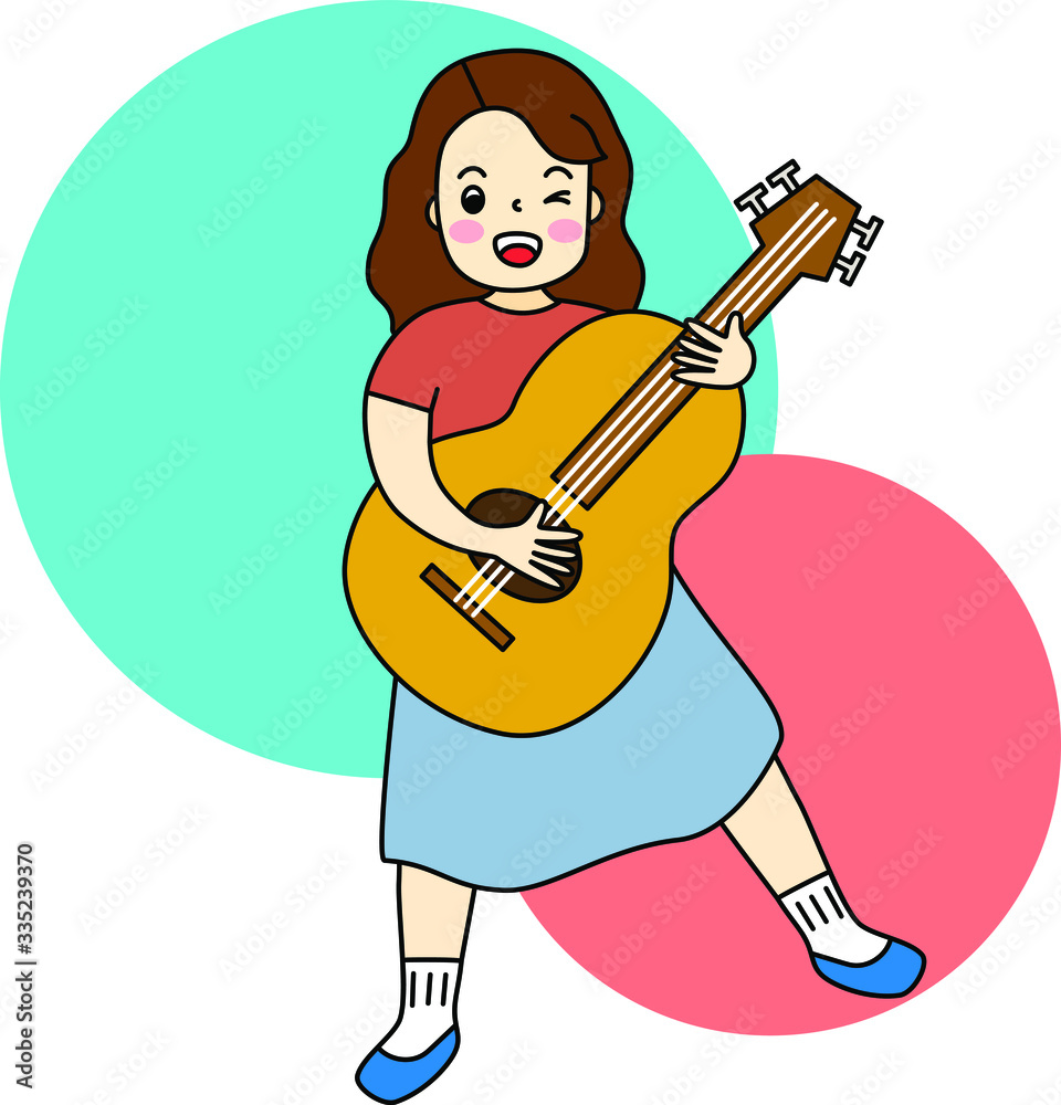 a girl play guitar pop song. Guitar player singing song and playing an  acoustic guitar. Vector cartoon flat design character illustration. Stock  Vector | Adobe Stock