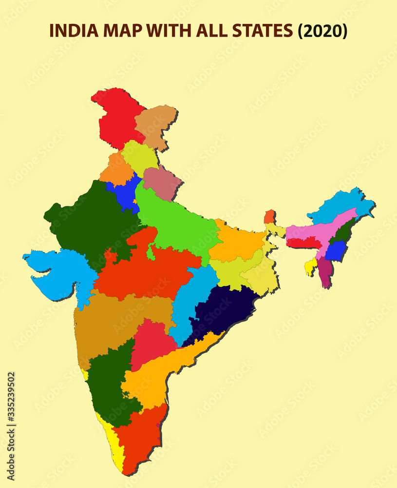 India new map 2020. new division in India. all new States in India with 3D view