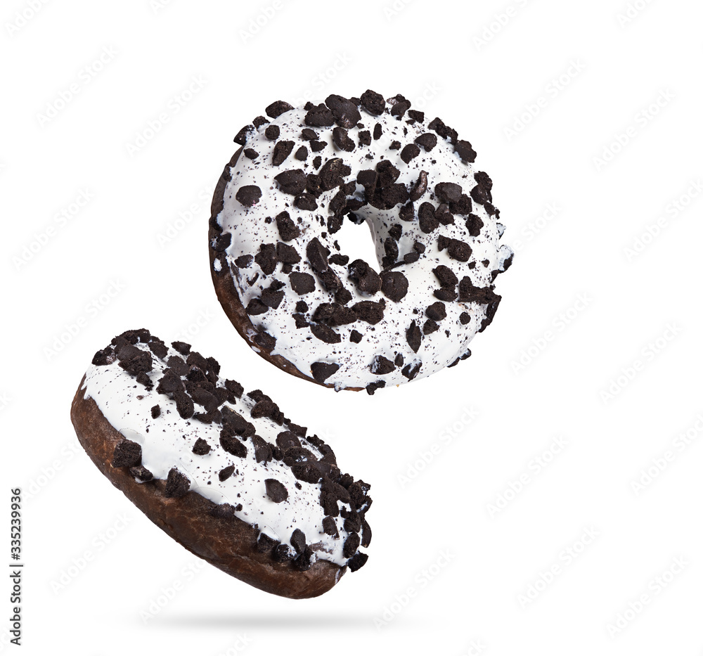 two donuts with chocolate chips isolated on white