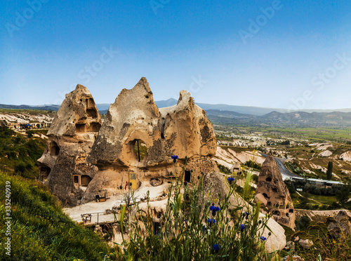 The view of the ancient city and fortress Uchisar, Cappadocia, Turkey photo