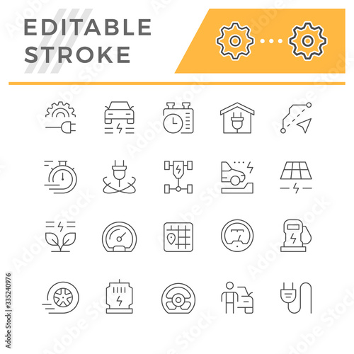 Set line icons of electric car