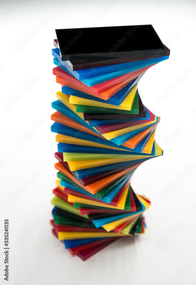 Stack of Coloured Cast Acrylic Sheet on white background Stack of Coloured Cast Acrylic Sheet on white background