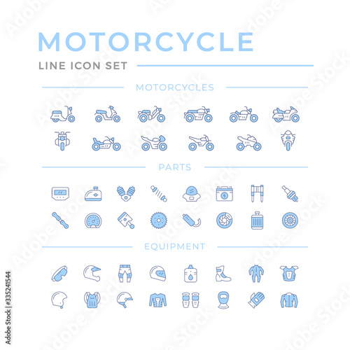 Set of motorcycle related color line icons