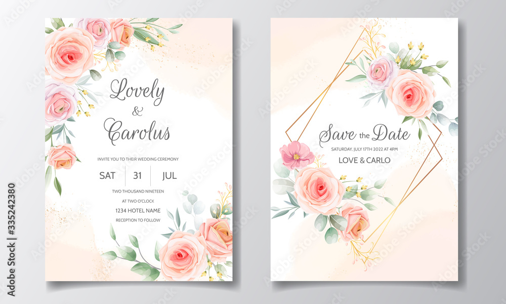 Elegant wedding invitation with floral watercolor background