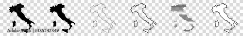 Italy Map Black | Italian Border | State Country | Transparent Isolated | Variations