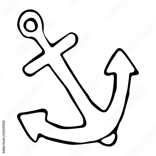 Vector illustration of a Doodle-style anchor on an isolated white background. Concept of tourism, ocean, sea, cruise holidays