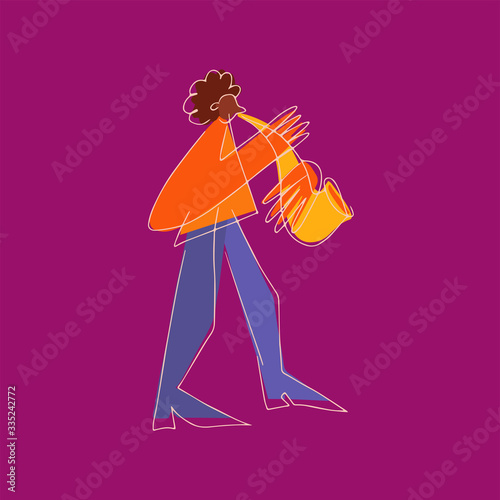 Musical Performances Flat Vector Concepts Set. Drummer Playing on Drums, Jazz Musician with Saxophone, Cellist with violoncello, trumpet and Vocalist Woman Singing on Stage Illustrations