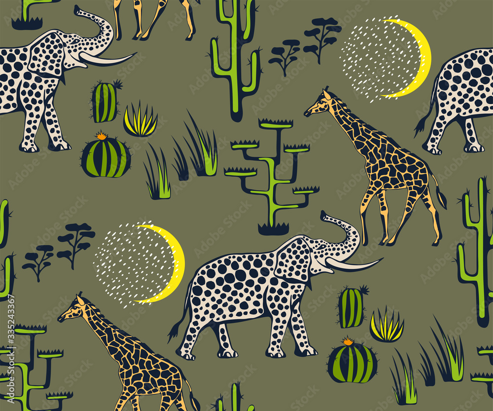 Obraz premium Vector background hand drawn doodle elephant. Hand drawn ink illustration. Modern ornamental decorative background. Vector pattern. Print for textile, cloth, wallpaper, scrapbooking