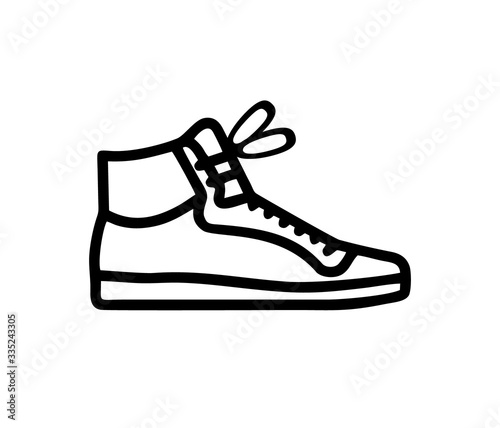 sports shoe or sneakers in black and white isolated vector for sign, logo, apps or website