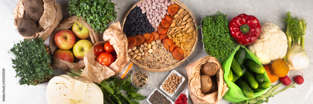 Healthy food clean eating selection on concrete background