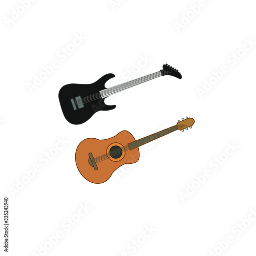 acoustic guitar and electric guitar on white background