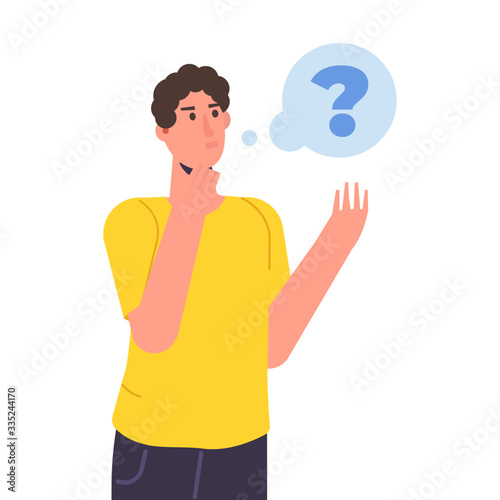  Thoughtful people. Men solving problem. Vector illustration.