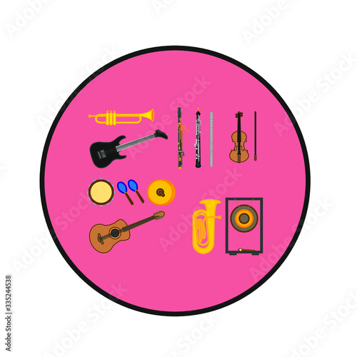 musical instruments on white background
