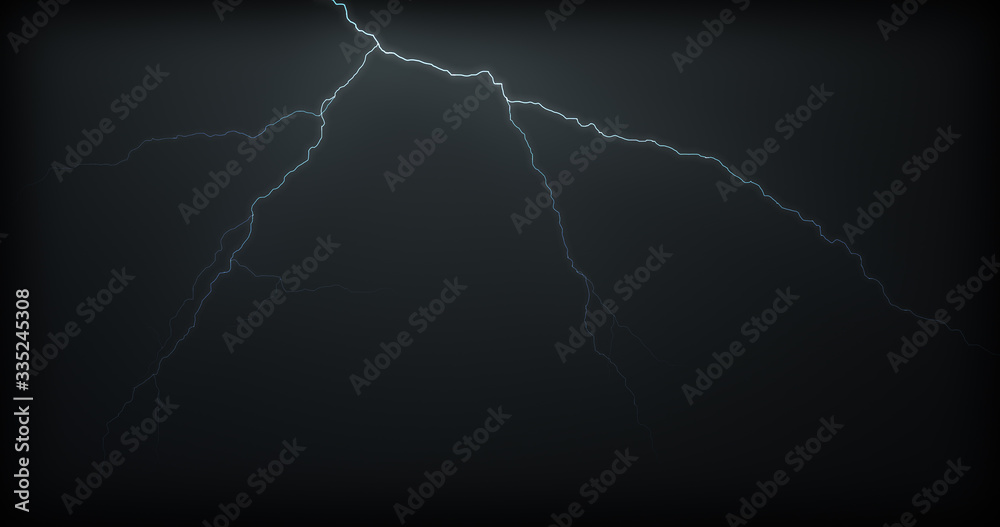 Lightning strikes on a black background with realistic reflections Lightning strikes on a black background with realistic reflections