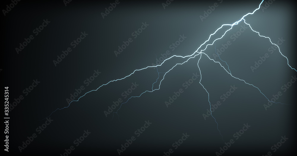 Lightning strikes on a black background with realistic reflections Lightning strikes on a black background with realistic reflections