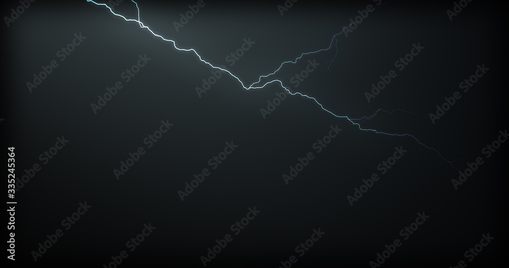 Lightning strikes on a black background with realistic reflections