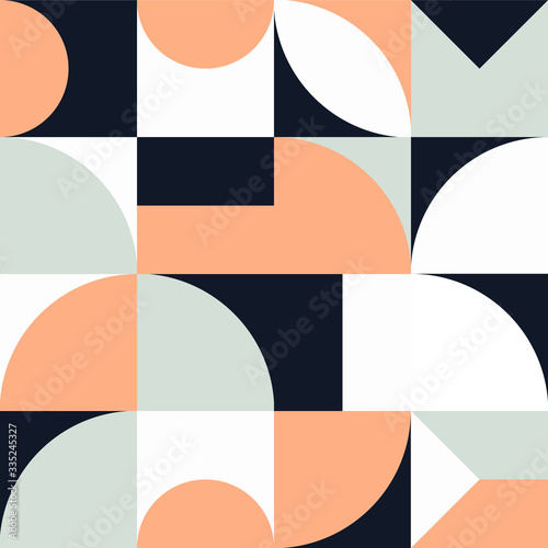 Minimalistic geometric seamless pattern with simple shapes. Abstract Scandinavian style template for web banner, business presentation, branding pack, print, wallpaper, poster. Vector illustration.