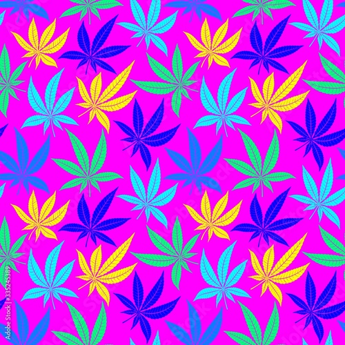 Cannabis leaves bright multicolored seamless pattern