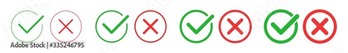 Check Mark Cross Circle Icon Green Red | Checkmark Checklist Illustration | Tick X Symbol | Voting Logo | Positive Negative Sign | Isolated | Variations photo
