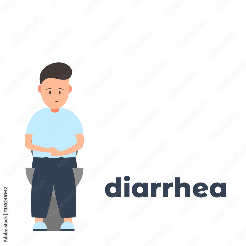 Vector icon of a character having diarrhea because of the infection. It represents a concept of medical protection, virus symptoms, diarrhea as a symptom, health safety and virus quarantine Vector icon of a character having diarrhea because of the infection. It represents a concept of medical protection, virus symptoms, diarrhea as a symptom, health safety and virus quarantine