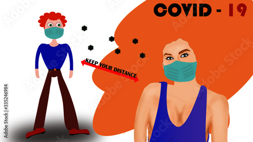 illustration of the concept of social distancing due to coronavirus / COVID-19 outbreak.