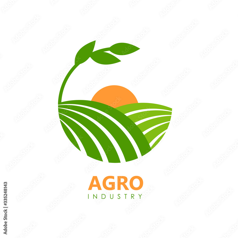 Green agro logo with fields and leaves. Stock Vector | Adobe Stock