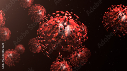 Group of virus cells. 3D illustration of Coronavirus covid-19 cells