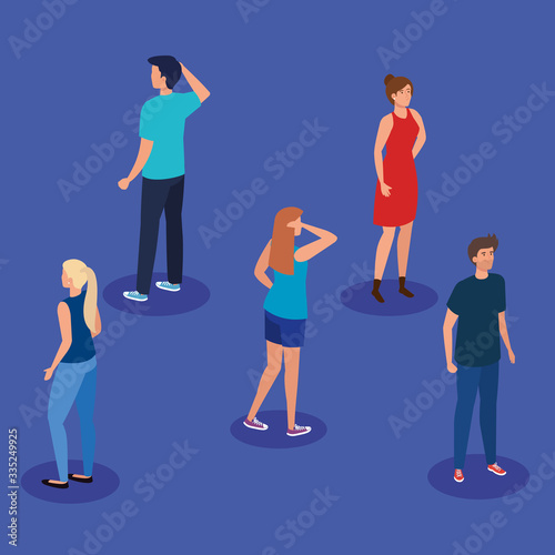 campaign of social distancing for covid 19 with people vector illustration design