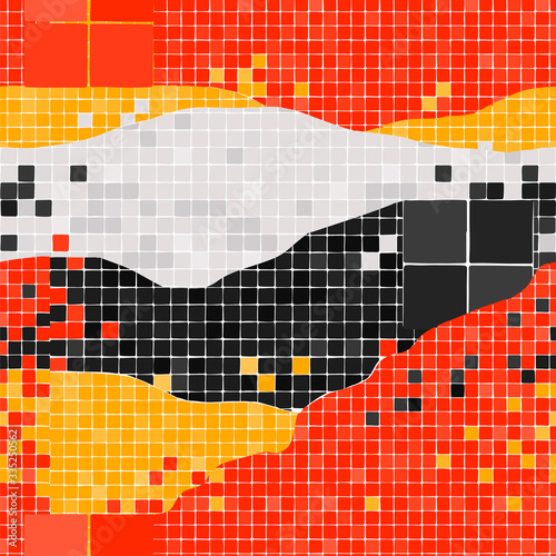 Abstract pattern of wavy cut surfaces of vivid resquare tiles