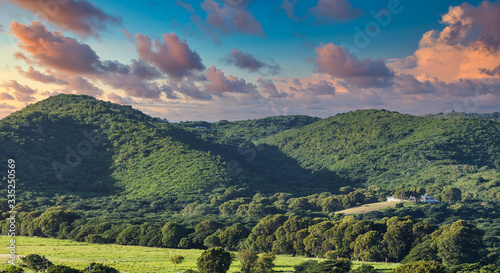 Hills on Green Tropical Coast in the Caribbean