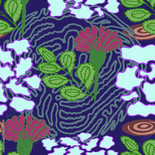 Vector illustration. Abstract multicolored bright seamless floral pattern. Design for wallpaper, covers, cards, prints.	